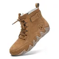Bottines Martin montantes en daim marron pour femme avec semelle ondulée style pieuvre - Jaune