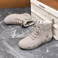 Bottes Martens montantes décontractées beige à semelle poulpe et doublure polaire - Beige Doublé Polaire