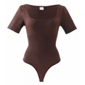 Bruine dames bodysuit met vierkante hals, naadloze corrigerende kleding - XXS/XS / Tops / koffiekleur