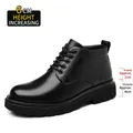Schwarze Herren-Lederstiefel mit 6 cm Höhenzunahme-Details und Schnürung für den Winter - 38 / Erhöhte Ausführung / Schwarz