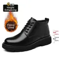 Herren Martin Boots aus schwarzem Leder mit warmem Futter und 6cm Erhöhung - 38 / Fleecegefüttert Höhensteigernd (6cm) / Schwarz