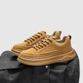 Premium tan leather platform sneakers for casual autumn fashion style - 41 / Earthy Yellow