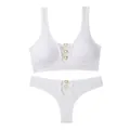 White ribbed seamless lingerie set with gold heart metal hardware detail - Letter F / Top And Bottom / White