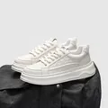 Premium white cow leather thick-sole sneakers featuring stylish geometric side patterns - 41 / Off White