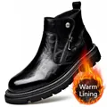 Schwarze Chelsea-Stiefel aus Leder mit warmem Fleecefutter und Reißverschluss für Herren - 38 / Schwarz (Fleece-Gefüttert)