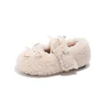 Cozy off-white sherpa Mary Jane flats for girls with cute bow detail and soft fuzzy finish - Size 21 Inner Length 13.0cm / Off White