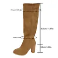 Brown suede knee-high boot with 8.8cm chunky heel and shaft height measurements - 36 / Khaki
