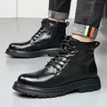 Bottines Martin pour hommes en cuir noir de qualité, chaussures de travail hivernales - 38 / Bottines Martin (1088 Noir Doublure Polaire)