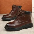 Bottines Martin classiques en cuir véritable marron pour hommes au design haut de gamme - 38 / Style à Doublure Unique (1088) / Marron