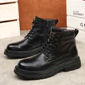 Bottes Martin pour hommes en cuir véritable noir de qualité avec doublure chaude et tige haute - 38 / Style à Doublure Unique (1088) / Noir