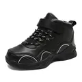 Warm fleece-lined boys basketball sneakers in black for outdoor winter wear - 28 / Black