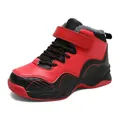 Boys winter high-top basketball shoes with warm fur lining in red and black color - 28 / Black Red