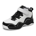 Boys' winter warm high-top basketball shoes with grey fur lining in black and white - 28 / Black and White