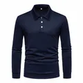 Classic navy blue long-sleeve polo shirt for men with elegant button-down collar design - M / Tops / Navy Blue