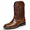 Stivali da cowboy western in finta pelle di coccodrillo marrone con cuciture - 38 / Marrone Giallastro