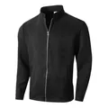 Slim fit men's stand collar zip-up jacket in solid black - S / Tops / Black