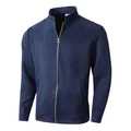 Men's navy blue slim fit stand collar casual jacket with durable metal zipper closure - S / Tops / Navy Blue