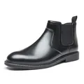Classic black men's leather Chelsea boots with brogue detailing and elastic side panels - 39 / Black (Simple)