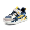 Moderner blau-beiger Jungen-Sportschuh mit weicher Sohle und Klettverschlussriemen - 28 / Dunkelblau
