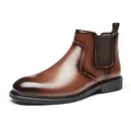 Premium men's brown leather Chelsea boots featuring elegant brogue perforated details - 39 / Brown (Simple)