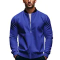 Detailed shot of men's blue stand-collar jacket with full zipper and ribbed cuffs - S / Tops / Sapphire Blue