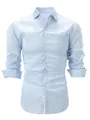 Vue de face détaillée d'une chemise décontractée bleu clair mercerisée pour hommes - Bleu ciel