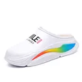 Close-up of white warm clog with fuzzy lining and rainbow side pattern - 38 / Warm Plush Style (JF801) / White