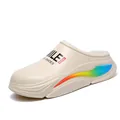 Close-up view of warm cream winter clogs with soft fleece lining and rainbow side accent - 38 / Warm Plush Style (JF801) / Beige