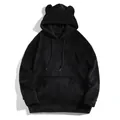 Cozy men's black coral fleece hoodie with oversized fit and cute bear ears on the hood. - S / Tops / Black