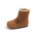 Bottes d'hiver chaudes pour enfants avec doublure polaire et col en peluche, couleur unie - Kaki