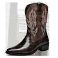 Hochwertige braune Western-Cowboystiefel mit weißer Stickerei und Schlangenmuster-Optik - 38 / Dunkelbraun