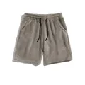 Graue Herren-Shorts aus Korallenvlies mit elastischem Kordelzug für bequemes Faulenzen - Khaki