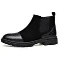 Botines Chelsea negros de ante para hombre con puntera de diseño con textura de cocodrilo - 38 / Negro