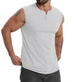 Men's casual white cotton sleeveless Henley tank top for gym and sports fitness - S / Tops / White