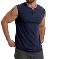 Débardeur Henley sans manches en coton bleu marine pour homme pour le sport - Bleu saphir