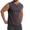 Débardeur Henley en coton sans manches pour homme, gris anthracite, style décontracté. - Gris foncé