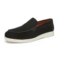 Classic black suede slip-on loafers for men with a contrast white sole casual style - Black