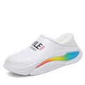 Detailed view of white waterproof outdoor shoe with warm fuzzy lining and rainbow sole - 36 / White Cotton Slipper (JF795) / White