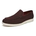 Classic dark brown suede men's loafers with a comfortable white rubber sole - Coffee