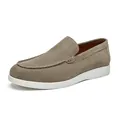 Stylish men's greyish-taupe suede slip-on loafers with durable white rubber sole - Khaki Green