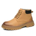 Klassieke heren Martin werkschoenen in bruin met een dikke zool en vintage afwerking - Bruin Zonder Fleece