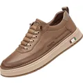 Elegantes mocasines casuales de cuero marrón para hombre con suela blanda y transpirable - Caqui