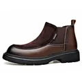 Braune Herren-Chelsea-Stiefel zum Hineinschlüpfen mit dicker Gummisohle im Brit-Stil - 44 / Reguläre Passform / Braun