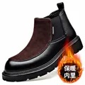Herren Chelsea Martin Boots mit warmem Plüschfutter und dicker rutschfester Sohle in Schwarz - 38 / Gefütterter Stil / Schwarz