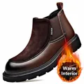 Stilvolle braune Chelsea-Boots für Herren mit dicker Sohle und warmem Plüschfutter - 38 / Gefütterter Stil / Braun