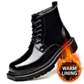 Botas Martin de invierno de cuero genuino negro con forro cálido y cremallera - 38 / Forro de Lana / Negro