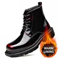 Botas Martin de cuero negro para invierno con detalles rojos y forro cálido de felpa - 38 / Forrado de Fleece / Rojo