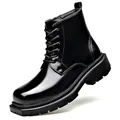Hochwertige schwarze Herren-Lederstiefel mit dicker Sohle und seitlichem Reißverschluss - 38 / Lässige Martin-Stiefel (ZBA1633) / Schwarz (Ungefüttert)