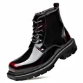 Polierte Herren-Leder-Martin-Boots mit Seitenreißverschluss und schwarz-rotem Farbverlauf - 38 / Lässige Martin-Stiefel (ZBA1633) / Braun Einfaches Futter