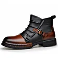 Vintage British style men's Martin boots in black and brown with side zipper and buckle - 38 / Black